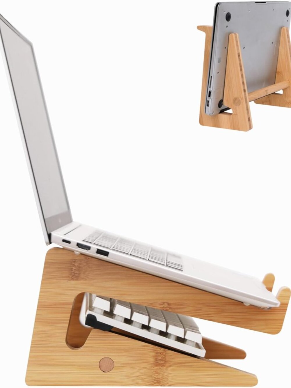 Nuvograin Laptop Stand, Wooden Vertical Laptop Stand for Desk, Bamboo Laptop Sta